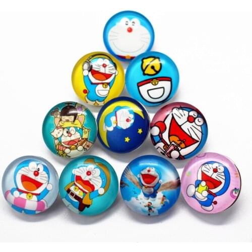 New Arrival 10pcs/lot Doraemon Glass Snap Buttons Lovely Cartoon Snap Button Animal Fit 18mm DIY Snap Bracelet Jewelry