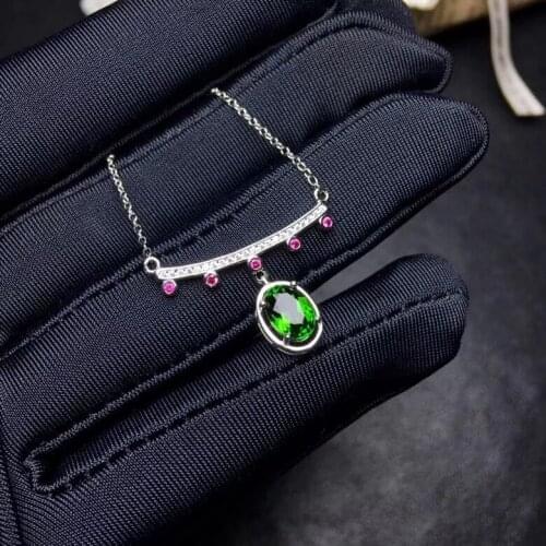Natural green diopside necklace natural gemstone Elegant V triangle pendant necklace S925 silver women girl party gift jewelery