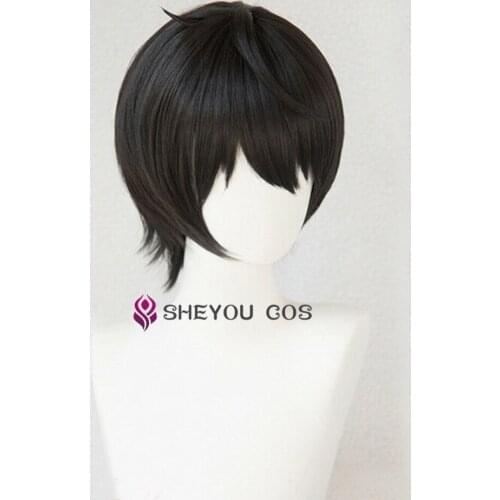 Game Anime Ensemble Stars Sakuma Ritsu Short Black Hair Heat Resistant Cosplay Costumes Cos Hair Wigs + Wig Cap