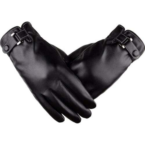 Men Genuine Imitation Leather Gloves Autumn Winter Warm Touch Screen Full Finger Black Gloves High Quality