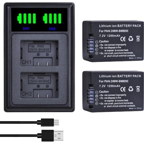 1200mAhDMW BMB9 BMB9E Rechargeable Li-ion Battery Accu+LCD USB Charger for Panasonic DMC-FZ40 FZ45 FZ47 FZ48 FZ100 FZ150 Cameras