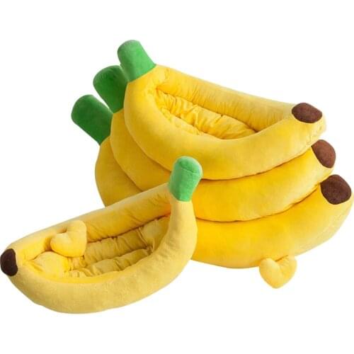 Removable Washable Cartoon Banana Shape Pet Nest Warm and Soft Dog Bed Winter Sleeping Cat Sofa Cotton Mat for Medium Small Pet