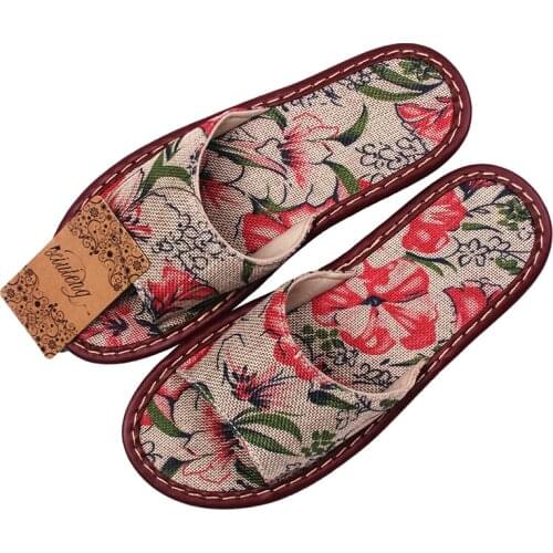 New 2021 Printed Linen Slippers For Home Family Summer Cow Muscle Heavy-Bottomed Women Sandals Indoor Floor Slip Home Flat Shoes