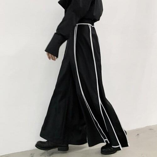 Pants Men Personalized Webbing Alternative Slit Culottes Casual Pants Trendy Mens Stage Singer Wear Wide-leg Trousers