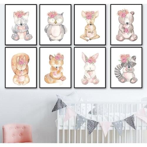 Wolf Owl Bear Squirrel Fox Rabbit Raccoon Animal Wall Art Canvas Painting Nordic Posters And Prints Wall Pictures Kids Room Deco