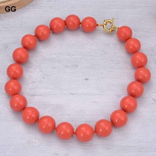 GuaiGuai Jewelry 18.5" 20mm Natural Orange Sea Shell Pearl Necklace For Women