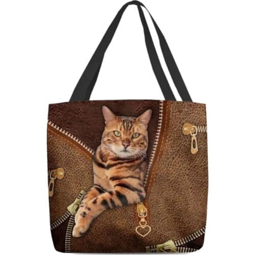 Womens Felt Cute Cat Print Handbag Tote Casual Shoulder Bag Laptop Bags Cosmetic File Storage Luggage Bag Schoolbag Gift