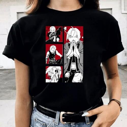 New Fullmetal Alchemist Edward Elric T Shirt Short Sleeve Manga Tops for Women Aesthetic Clothes Graphic Female Vintage TeeShirt
