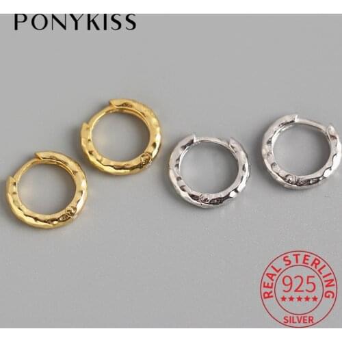 PONYKISS 100% 925 Sterling Silver Geometric Hoop Earrings Punk Minimalist Accessory Women Party Chic Fashion Earrings Jewelry