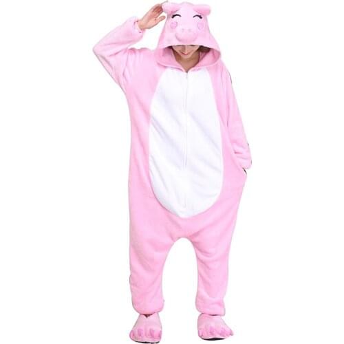 Zippers Pig Onesies Cartoon Kigurumi For Girls Women Animal Pajama Jumpsuit Cartoon One-Piece Pijamas Halloween Cosplay Costume