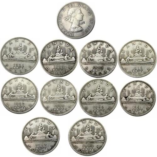 10 differents styles 1953 - 1963 Canada Dollar ELIZABETH II DEI GRATIA REGINA Silver Plated Copy Coins