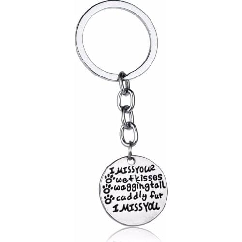 12PC/Lot I Miss Your Wet Kisses Keychain Dog Pet Paws Prints Memorial Keyring Women Animals Lovers Gift Jewelry Key Chains Rings