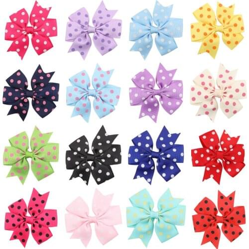20PCS/LOT 3" Big Hair Bow Girls Dot Ribbon Hair Bows With Clip Boutique Hair Clip Hairpin Hair Accessories Kids Hairpin