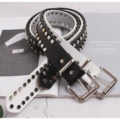 2020 Punk Rock Waist Belt Cow Leather RIvet Studded Jean Pant Belts Adult Unisex Street White Black Genuine Leather Buckle Belt