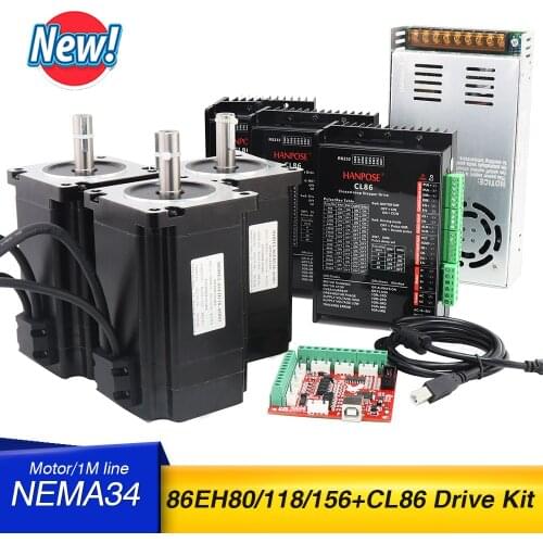 3 axis cnc kit nema 34 closed loop Servo Stepper Motor 12N 8N 4N + Driver CL86 48V Power Supply+ MACH3 Interface board cable