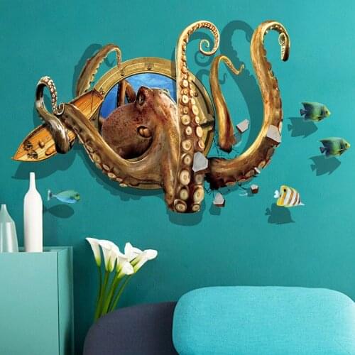 3D deep sea Octopus wallsticker Childrens bedroom student dormitory Background decorative stickers Removable pvc wallpaper