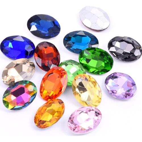 4 Sizes 24 Colors Glass Pointback Rhinestones Glue On Oval Shape Colorful Crystal Strass for DIY Clothes Bags Decoration B1258