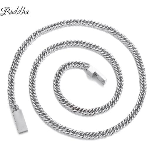5.5mm Mens Boys Chain Necklace Silver Color Rombo Buddha Necklace Stainless Steel Necklace Chain Mens Jewelry ZTN510-3
