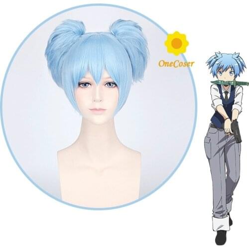 Anime Assassination Classroom Shiota Nagisa Cosplay Short Blue Wig Heat-resistant Fiber Hair + Wig Cap Party Role Play Props