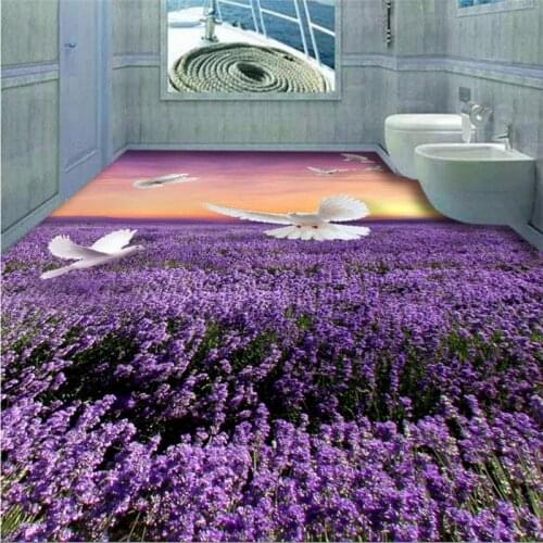 Beibehang 3d waterproof wear-resistant PVC floor painting beautiful lavender white pigeon bathroom living room 3D floor