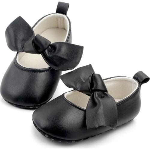 Baby Girl Newborn Walking Shoes Pure Color PU Bowknot Elastic Belt Contracted Soft Sole Walking Shoes Baby Shoes Girls