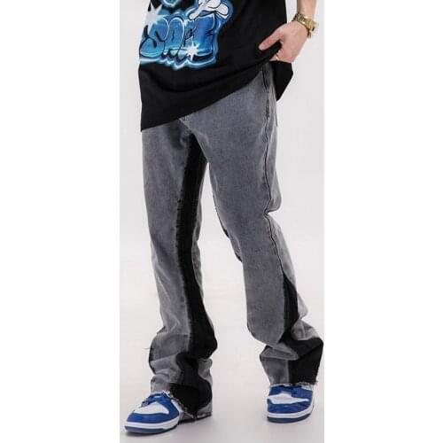 Harajuku Streetwar Retro Denim Flare Pants Men and Women Loose Washed Ripped Jeans Trousers Hip Hop Baggy Spliced Jean Pants