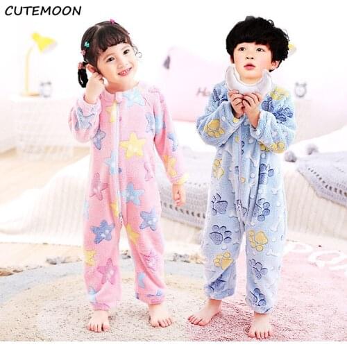 Kids Cartoon Bedtime Playsuits Baby Split Leg Sleepsack Toddler Winter Sleeping Bags Infant Warm Cotton Pajamas Little