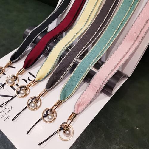 Long Pearl Pedant Phone Lanyard for iphone huawei samsung redmi xiaomi Necklace Strap Braid Edge for Working Card Badge Keychain