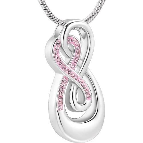 Top Selling Funeral Casket Cremation Jewelry Pink Crystal Inlay Cancer Ribbon Pet Urn Ashes Pendant Keepsake Memorial Necklace