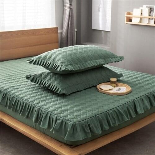 2pc Thicken Quilted Pillowcase 48*74cm Ruffle Cotton Quilt Pillow Cover Flower Print Or Solid White Green Home Bedding Textile