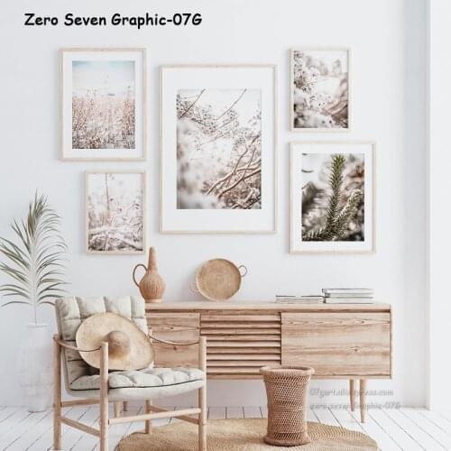 Nordic Canvas Printing Poster Dry Plants In The Wild In Snow Winter Landscape Wall Art Picture Decoration For Living Room