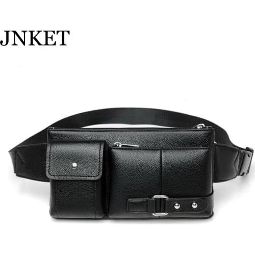 JNKET New Multifunction Mens PU Leather Men Waist Pack Messenger Bag Outdoor Casual Belt Bag Crossbody Chest Bags Phone Pouch
