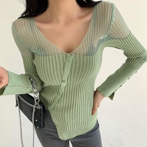 Vintage Ladies Knitted Cardigans Sweaters Women Long Sleeve Lace V-neck Korean Office Fashion Slim Tops False Cardigans 2021