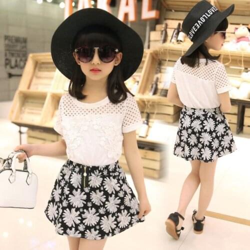 Baby Girls Clothing Sets 2019 New Summer Outfit Korean Hollow Shoulder Shirt + Flower Skirt 2PCS Suit Children Clothes