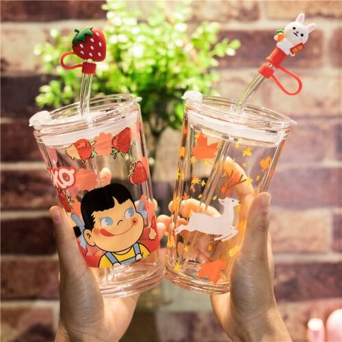 Creative Ins Air Suction Cup Cute Glass Milk Juice Scale Cup Schoolgirl Breakfast Cup Kawaii Water Bottle Cute Water Bottle