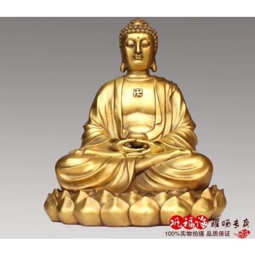 TOP GOOD home LIVING ROOM protective-efficacious Buddhism the Buddha Shakyamuni Brass statue sculpture Decoration