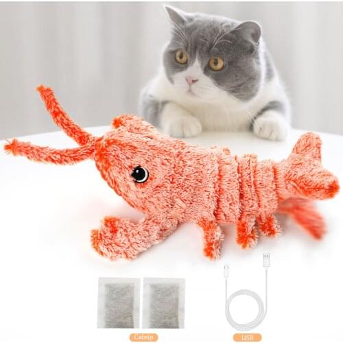 Legendog Pet Toy Electric Cat Toy Plush Interactive Electronic USB Bite Resistant Chew Molar Jumping Shrimp Toy Kitten Toys