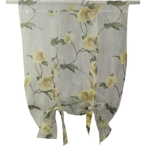 Flying White Curtains for Living room Kitchen Flower Printed Tulle Voile Curtain American Rod Pocket cortinas cortas cocina