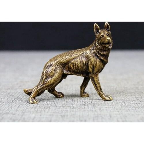 Retro copper dog creative prosperous pure copper wolf dog small ornaments home brass crafts