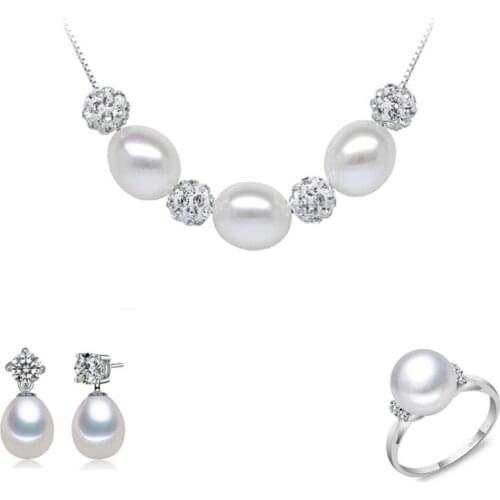 Sweet romance pearl jewelry set women natural pearl sets 925 sterling silver jewelry girl birthday engagement gift