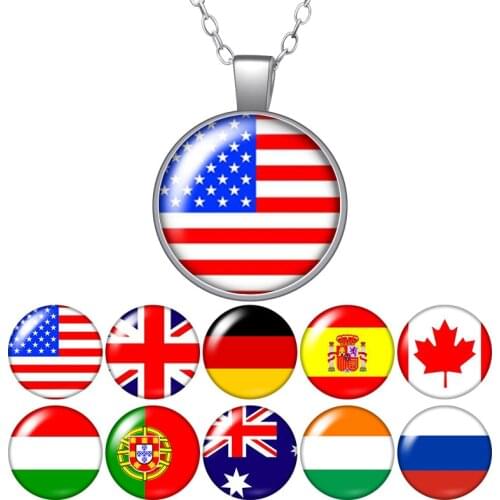 Fashion USA UK Canada Germany nation flag Photo Pendant Necklace 25mm Glass Cabochon Women Girl Jewelry Party Birthday Gift 50cm