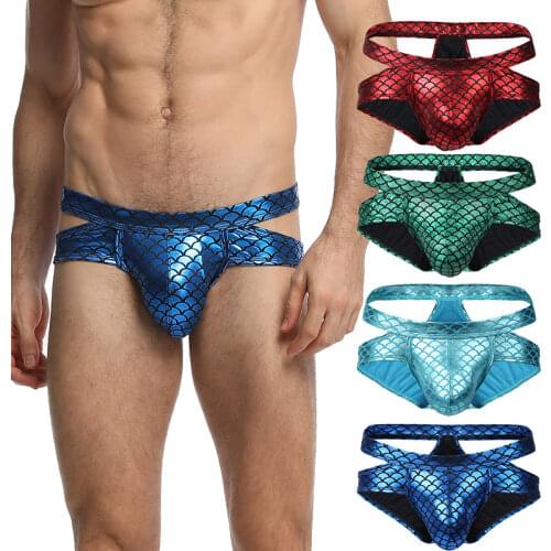 Gay Men Underwear Briefs Mens Thongs G Strings Fish Skin PU Leather Sexy Men Erotic Penis Mens Thongs Homme String