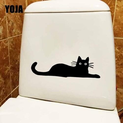 YOJA 23.3X7.5CM Black Cat Cute Spooky Toilet Sticker Bedroom Home Wall Decal Decoration T5-0161