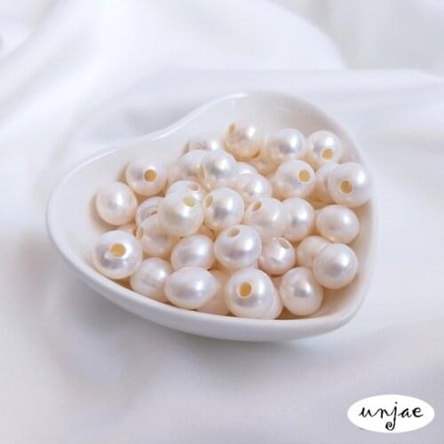 Customized natural freshwater pearl Baroque thread large hole bead near round bead single loose bead DIY headdress accessories