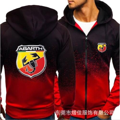NEW2021 for ABARTH Car Logo Print Casual HipHop Harajuku Gradient color Hooded Mens Fleece Sweatshirts zipper Jacket