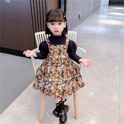 Girls Clothing Floral Pattern Costume For Girls Tshirt + Dress Clothes For Girls Autumn Childrens Tracksuits