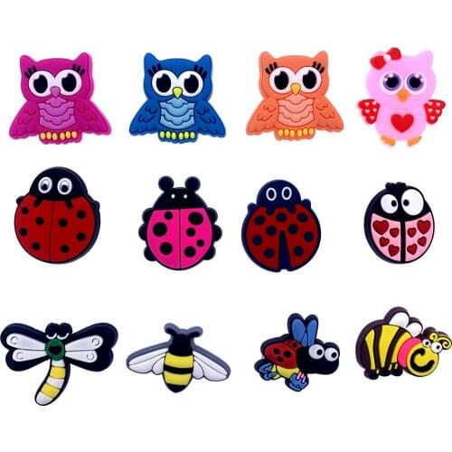 Wholeslae Mix 50PCS Cartoon Animal PVC Flat Back Insect Owl Brid Components Beetle Ladybug Accessories Jewelry Phone Case DIY