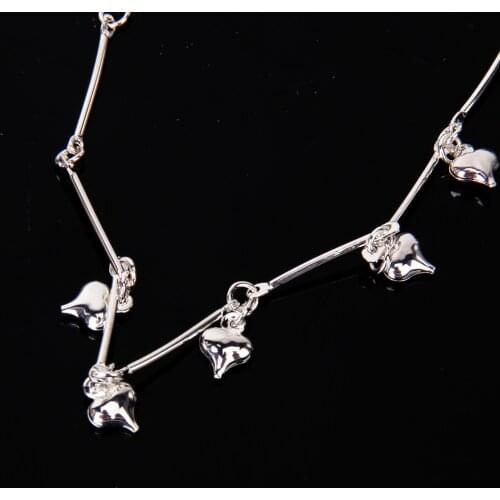 Silver Plated Ankle Bracelet Chain Bar Bracelet Heart Pendant Anklet C6