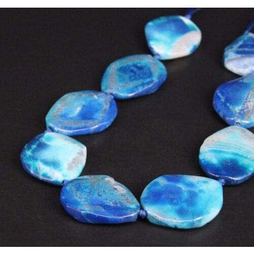 Approx9PCS/strand Large Blue Dragon Veins Faceted Raw Agates Cut Slab Nugget Beads,Natural Drusy Stone Slice Pendants Jewelry