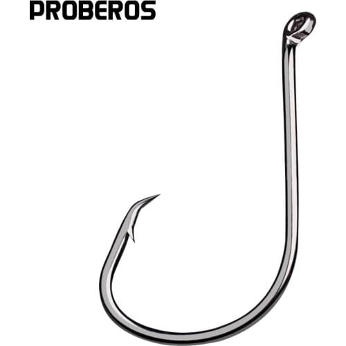 PROBEROS 50Pcs Lure Jig Hooks for Baits In Size 1-1/0-2/0-3/0-4/0-5/0-6/0-7/0-8/0 High Carbon Steel Hooks Black Fishing Hooks